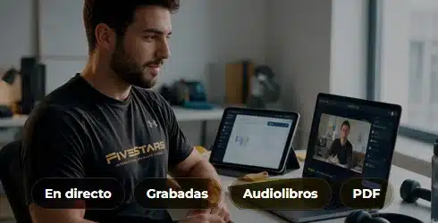 Curso de entrenador personal 16 Alumno estudiando con clases en directo, grabadas, audiolibros y PDF